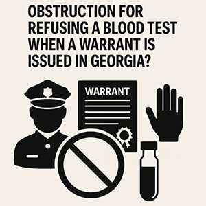 Graphic illustrating Georgia legal issues: police officer, warrant document, stop sign, raised hand, and blood test vial