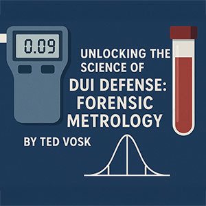  A breathalyzer, test tube, and graph, representing forensic DUI defense. 